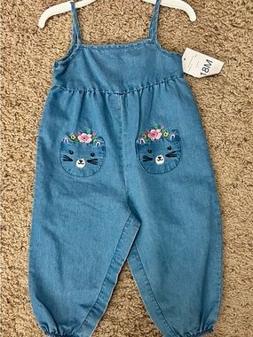 Bonnie Baby Denim Cat Pocket Jumpsuit - Blue